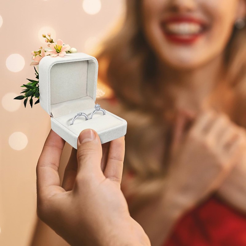 Verichy Ring Box Wedding Day Ring Holder White Square Bridal