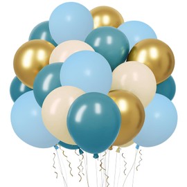 Pack of 52 Blue Balloons, Light Blue Beige Gold Pack of Balloons Apricot Sand White Golden Latex Balloons for Birthday Wedding Engagement Baby Shower Party Decoration Birthday Wedding