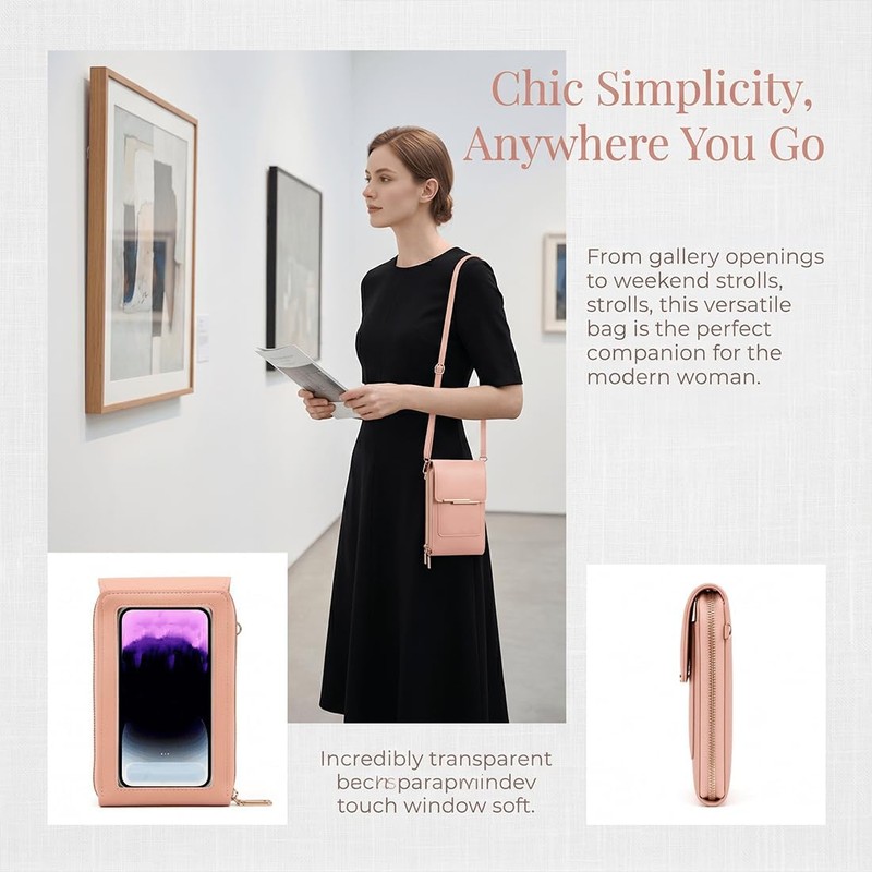 Anti Theft Leather Bag, Touchscreen Phone Crossbody Bag for Women,
