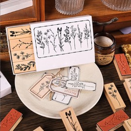 Priaora 8 Pieces Wood Mounted Rubber Stamps, Plant and Flower Decorative Wooden Rubber Stamp Set for DIY Craft, Diary, Scrapbook, Planner, Letter and Craft Scrapbooking(K77-8)