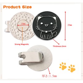 Adhere Golf Ball Markers Unique Cute cat Enamel Ball Markers with A Magnetic Hat Clips 2sets (White+Black)