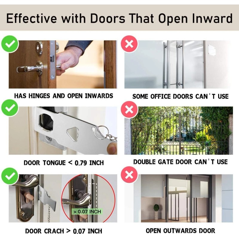 VIRIDI Home Security Door Lock, Portable Travel Doorlocks for Airbnb,