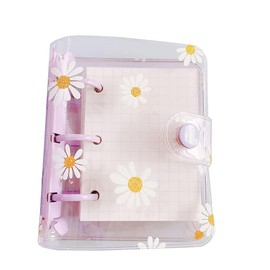 JIHUOO Mini 3 Ring Binder Cover PVC Notebook Loose Leaf Binder Snap Button Loose Leaf Folder Round Ring Binder Cover Protector Purple