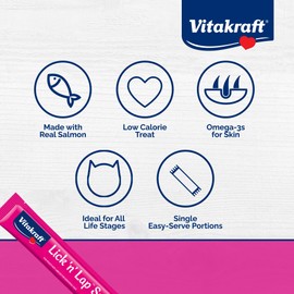 Vitakraft Lick 'n' Lap Snack Creamy, Cat Treat with Real Salmon, 16 Count