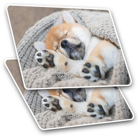 Rectangle Stickers (Set of 2) 10cm - Sleepy Shiba Inu Puppy Dog Fun Decals for Laptops,Tablets,Luggage,Scrap Booking,Fridges, 2704