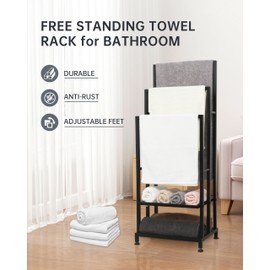 ZOES HOMEWARE Heavy Duty Pool Towel Rack for Outdoor | 3 Tier Free Standing Towel Rack with 2 Storage Shelves | Anti-Rust Stand Rack for Outdoor,Pool &Bathroom | Black, 41"x16"x12"