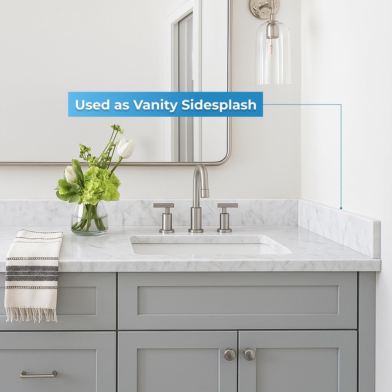 Threshold.shop Bathroom Vanity Sink Backsplash and Sidesplash (Carrara Marble, 4"