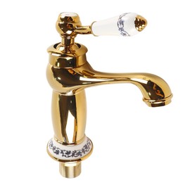 Sarini Retro-Waschtischarmatur Für Badezimmer, Luxuriöse Viktorianische Mischbatterien Mit Floralem Keramikgriff, Einhebel-Mono-Vintage-Waschtischarmatur Für Die Garderobe, Gold