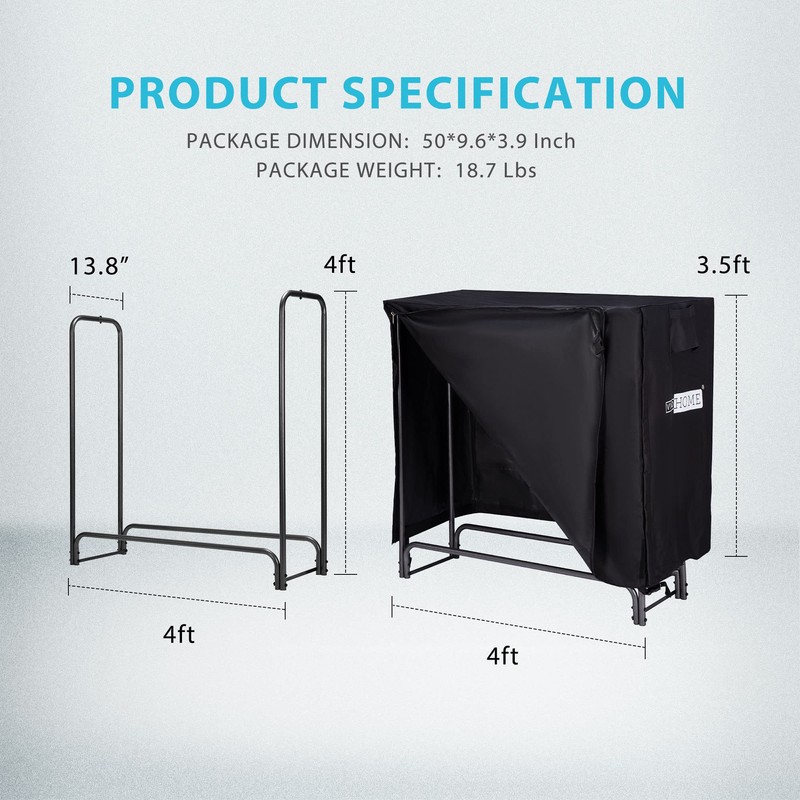 VIVOHOME 4ft Heavy Duty Indoor Outdoor Firewood Storage Log Rack