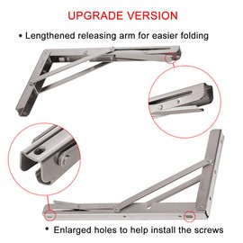 YUMORE Folding Shelf Brackets 12", Max Load: 330lb Heavy Duty Stainless Steel Collapsible Shelf Bracket for Table Work Bench, Space Saving DIY Bracket, Pack of 2