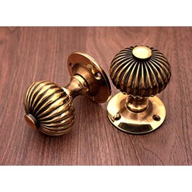 Infinity Decor Antique Style Regency Reeded Round Door Mortice Knob Set Brass - Nickel - Aged Brass 60mm (Aged Brass)