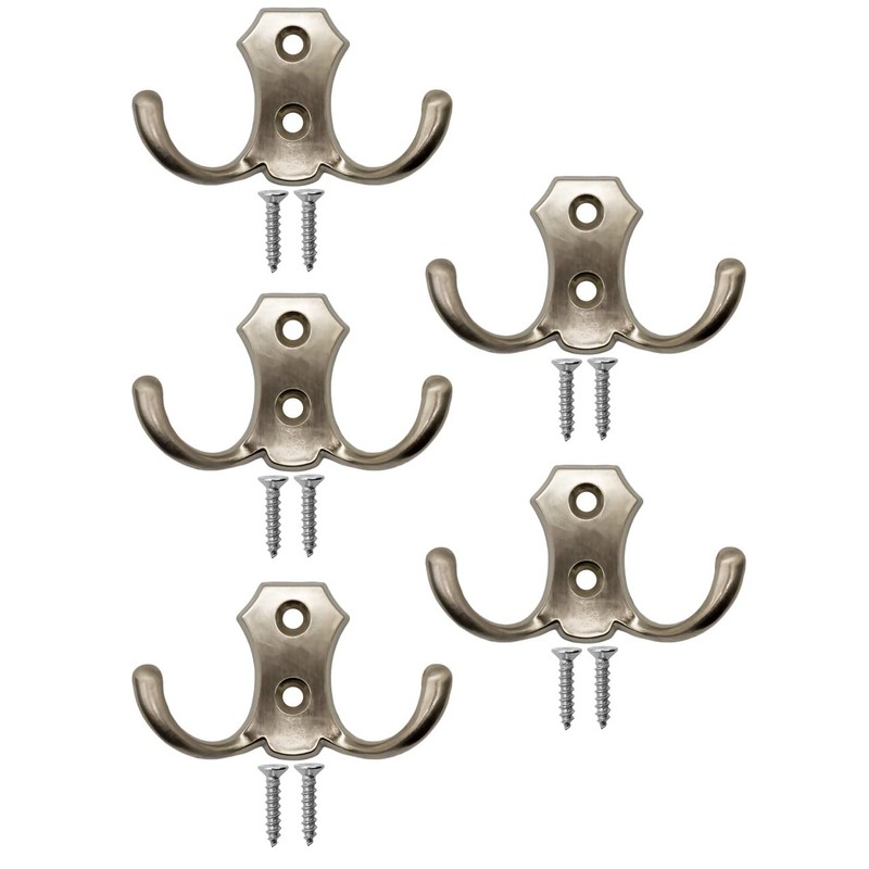 Fuxxer® - 5 Classic Coat Hooks, Clothes Hooks, Double Hooks,