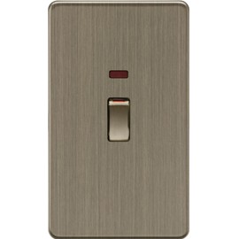 Knightsbridge 45A DP switch with Neon (2G size) - Antique Brass