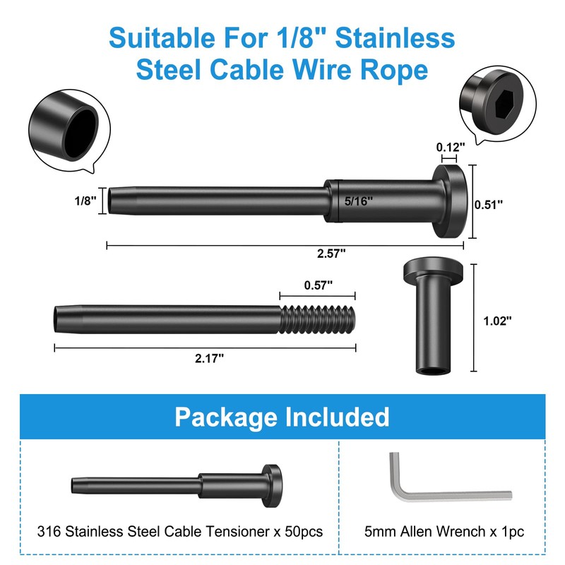 RailinGo 50Pack 1/8" Black Invisible Cable Railing Kit, T316 Stainless
