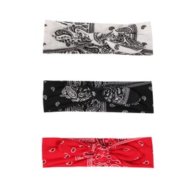 Miaija 3Pieces Rabbit Ear Hairband Paisley Elastic Rabbit Ear Hair Bands Retro Flower Printed Fashion Hair Accessories for Girls and Women