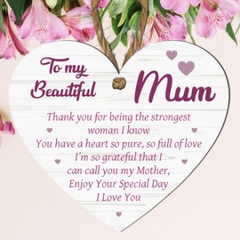 Pixie's Gift Mum's Heartfelt Keepsake: Handcrafted Wooden or Acrylic Heart Plaque | Sentimental and Thoughtful Gift for Her | Modern Rustic Home Decor | UK Made (MDF WOOD)