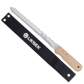 PAXLINSEN Stainless Steel Garden Knife with Wooden Handle, Double Side Utility Sod Cutter Lawn Repair Garden Knife with Nylon Sheath (11INCH)