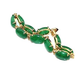 yigedan 18KGP Green Jade Natural Stone Egg Shaped Bracelet for Women, Stone, Jade
