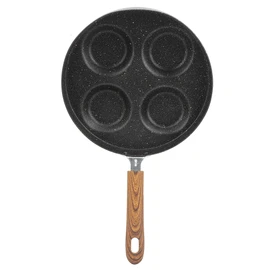 Four Hole Frying Pot Non-stick Cooking Pan Breakfast Maker with Wood Handle Kitchen Utensils