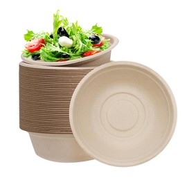 50pcs Brown Paper Bowl Disposable Biodegradable Sugarcane Serving Bowl - 11.8oz/350ml, Perfect for Parties, Picnics, Hot & Cold Food