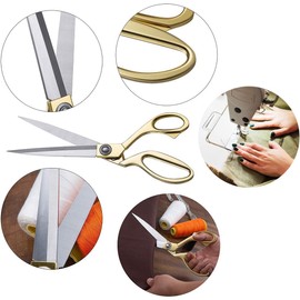 10.5 inch Fabric Tailors Scissors Copper Stainless Steel Sharp Dressmaker Scissors Strong Long Large Kitchen Scissors Heavy Duty Multi Purpose Shears for Sewing Craft Kitchen Office (Golden)