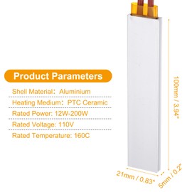 QUARKZMAN Pack of 2 PTC Heating Elements, AC DC 110 V PTC Heating Plate, Aluminium Housing, Ceramic, Polyimide Film Plate, Heating 12 W-200 W, 160 C Insulated Constant Temperature Ceramic Thermostat