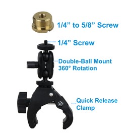 Hocoder Hocoder Mic Crab Clamp Microphone Mount with Double Ball Head Adjustment 1/4" to 5/8" Copper Screw, Fits Mic Stand, Drum Stand, Desktop Shelf