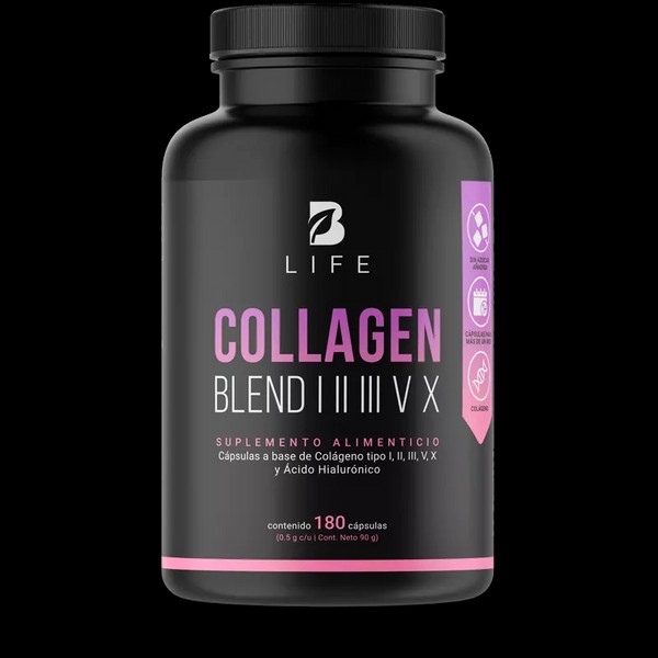 B Life Collagen Blend I II III V X | Colágeno Hidrolizado Tipo I, II, III, V y X, 180 Cápsulas | 500 mg