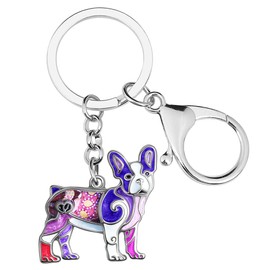 WEVENI Enamel Alloy Bulldog Keychain Accessories Pug Dog Jewelry For Women Girls Bag Car Wallet (Violet)