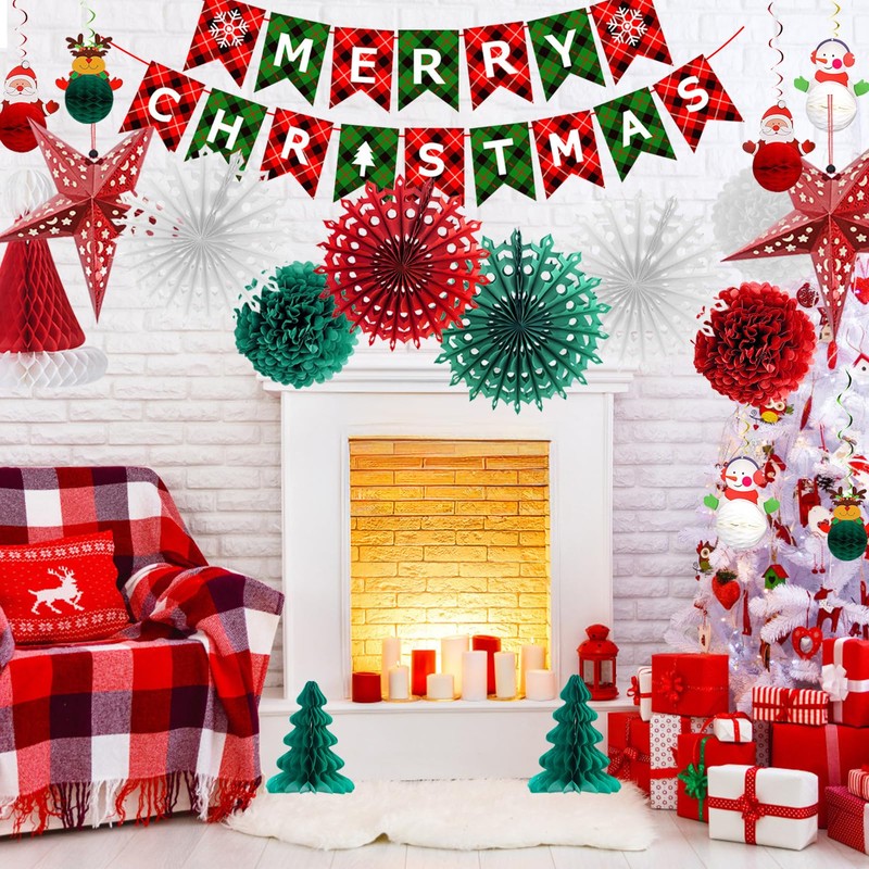 Paper Christmas Decorations Honeycomb Christmas Hanging Decorations Merry Christmas Banner