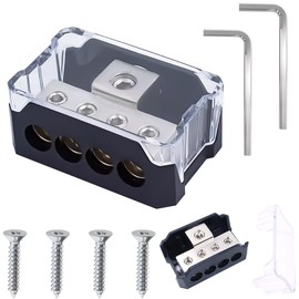 DAOKAI Distribution Block 4-Way Power Distribution Block 12 V Car Audio Power Distribution Power Supply Distribution 1 x 1GA In 2 x 4GA Out for Car Boat Audio Stereo Amplifier - Pack of 2