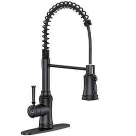 Kitchen Faucet with Pull Down Sprayer, Hurran Commercial Stainless Steel Kithcen Faucets, Single Handle Spring Faucets for Kitchen Sink, Sink Faucet for Farmhouse Wet Bar or RV, Matte Black