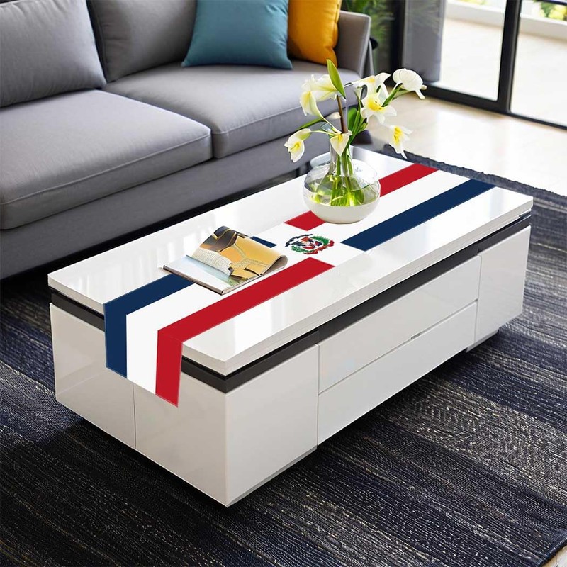 NOVDEK Dominican Table Runner,Dominican Flag Tablecloth,Durable 150D Kitchen Dining Decor,Home