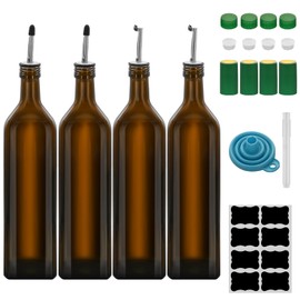 eispap 4Pcs 33 oz Olive Oil Dispenser Bottle,1000ml Glass Oil and Vinegar Dispenser Set with Pourers and Funnel ，Oil Bottles for Kitchen Large capacity oil bottles (Brown 4pcs)