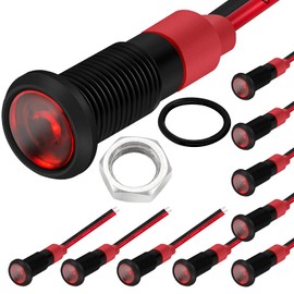 DaierTek - Luz indicadora LED de 1/4 pulgadas y 12 V, 6 mm, 12 V, lámpara piloto roja IP67, impermeable, material de metal, bisel negro marino con cables de alambre, 10 unidades