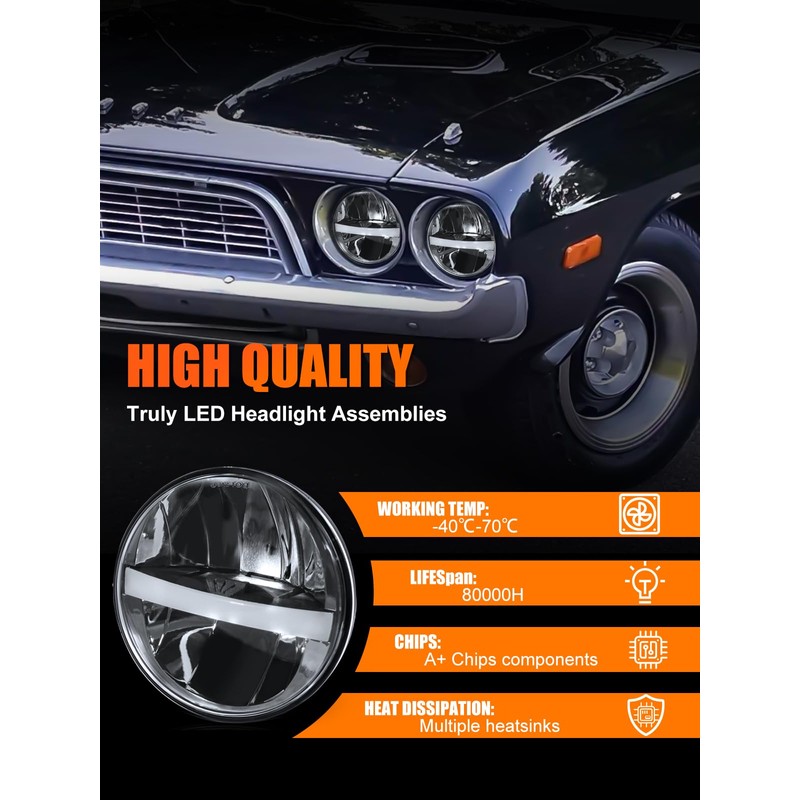 UNI-SHINE 5 3/4'' 5.75 inch LED Headlights Round 4pcs Reflector