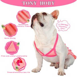 TONY HOBY Dog Biniki, Dog Swimsuit Dress, Dogs Beach Dress in Seaside, Pool, Dogs Bathing Suit for Small Medium Breeds (3PCS, Pink, S)
