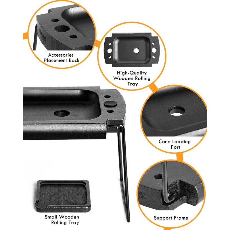 SafeDelux Foldable Wooden Rolling Tray Set with Cone Loader &
