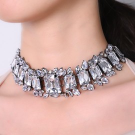 XSBODY Sparkly Bridal Jewelry Set For Wedding Silver Jewelry Set Geometric Cubic Zirconia Statement Necklace And Earring Sets For Women Choker Necklace Stud Earrings Prom Trendy Accessories