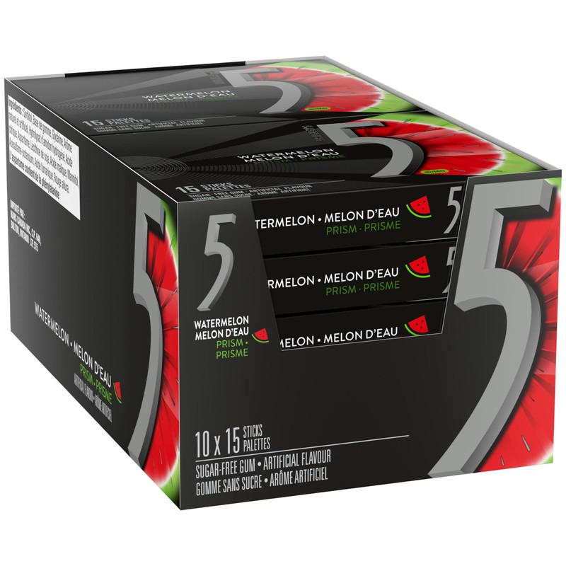 Wrigley 5 Prism Electric Watermelon Gum, 10ct x 15pcs, (Imported