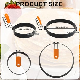 Egg Ring Pancake Ring Set 6 Pcs Stainless Steel Fried Egg Circles Pancake Shapers with Silicone Handle for Griddle Cooking Shaper Indoor Camping Breakfast Omelette Sandwich (4, 6 Inch)
