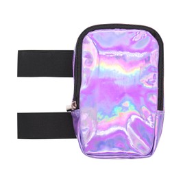 Long Keeper Holographic Thigh Bag for Women Adjustable Carnival Leg Bag Colorful Fashion Rave Phone Holder for Party Travel, Purple, Colorful