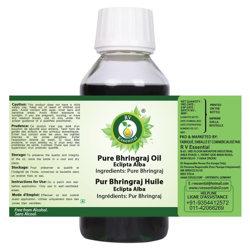 R V Essential Pure Bhringraj Oil 100ml (3.38oz)- Eclipta Alba