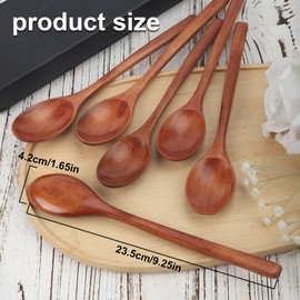 8pcs Wooden Spoons, 9.25 Inch Long Handle Wood Soup Spoons for Eating Cooking Mixing Stirring Honey Coffee Tea Jam Table Spoons Kitchen Utensils for Serving Home Office