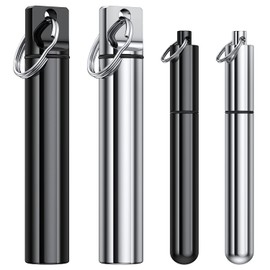 TecQach 4 Pieces Metal Portable Toothpick Holder, aluminum alloy Pocket Toothpick Holder Aluminum Waterproof Case Toothpick Container with Keychain for Outdoor Picnic and Camping(Silver, Black)