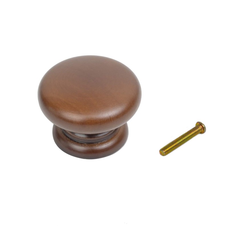 Mysummer 5 Pack Round Wood Drawer Knobs Walnut Finished Kitchen