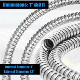 Yaocom 1 Inch Metal Flexible Conduit 50 ft Reduced Wall Flexible Conduit Galvanized Steel Outdoor Electrical Accessories for Greenfield Wiring