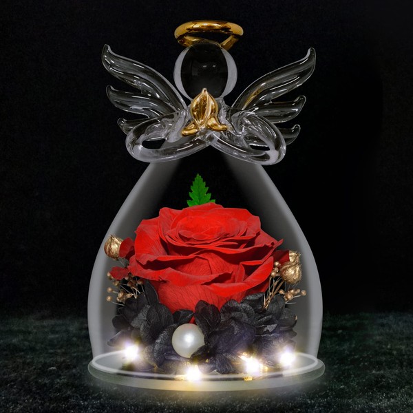 TECHSHARE Gifts for Women, Rose in Angel Glass with LED Lights, Unique Gifts for Mum, Girlfriend, or Wife on Valentines Day, Mothers Day, Birthday, Anniversary, Thanksgiving, Christmas (Red)