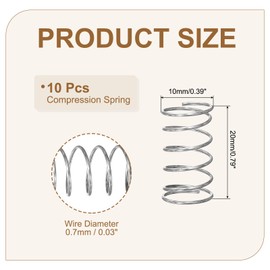 sourcing map Small Compression Spring 10 mm OD 0.7 mm Wire Diameter 20 mm Free Length 304 Stainless Steel Extension Spring for Shop Home Repairs DIY Projects (Silver Tone, Pack of 10)
