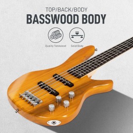 5 String 44"Electric Bass Guitar, Full Size Standard Rosewood Fretboard Bass Kit